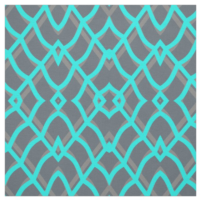 Tissu Turquoise et gris géométrique (Échantillon)