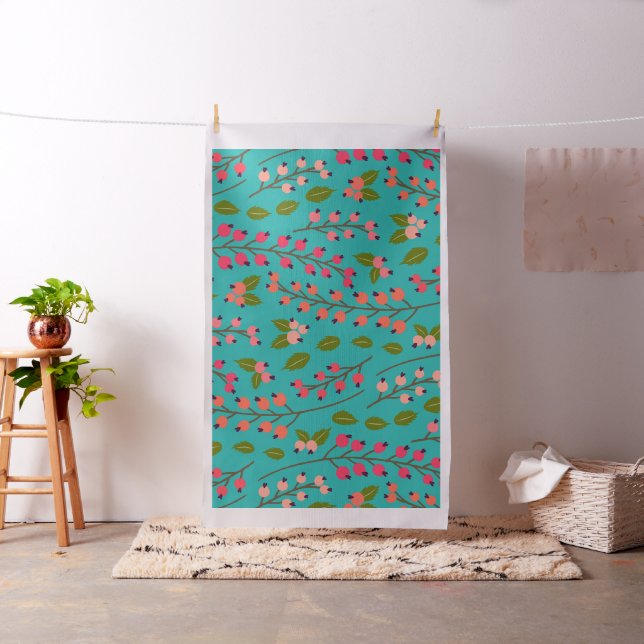 Tissu Turquoise et Motif de corail Berry (In Situ)