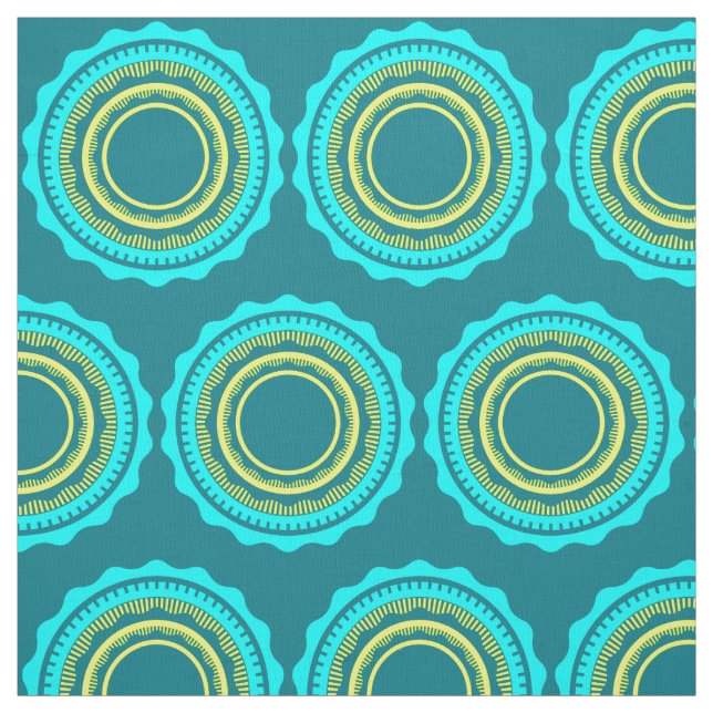 Tissu Turquoise et rayon de soleil jaune sur Teal (Échantillon)