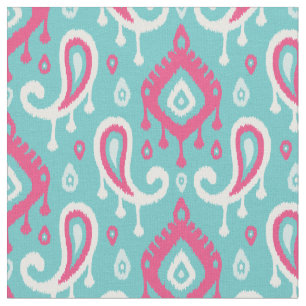 Tissu Turquoise et rose Ikat Paisley