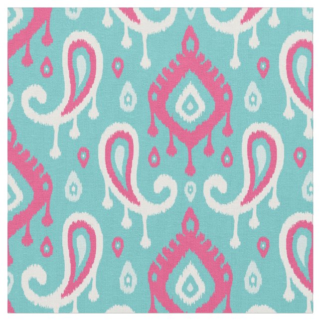 Tissu Turquoise et rose Ikat Paisley (Fermer)