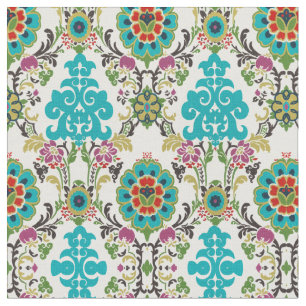 Tissu Turquoise florale de prune de motifs de damassé