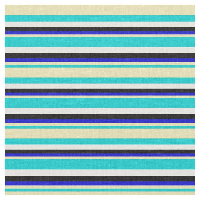 Tissu Turquoise foncé, Tan, Bleu, Noir & Blanc (Fermer)