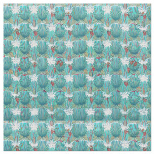 Tissu turquoise géométrique Art Déco Sea Shell 1950