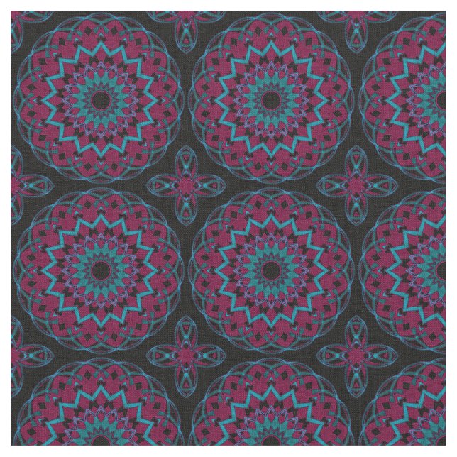 Tissu Turquoise-Magenta sur le Kaleidoheart noir (Fermer)