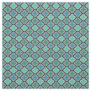 Tissu Turquoise Motif du Quatrefoil marocain bleu turquo