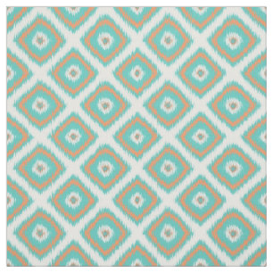 Tissu Turquoise Orange Diamond Carrés Ikat Motif