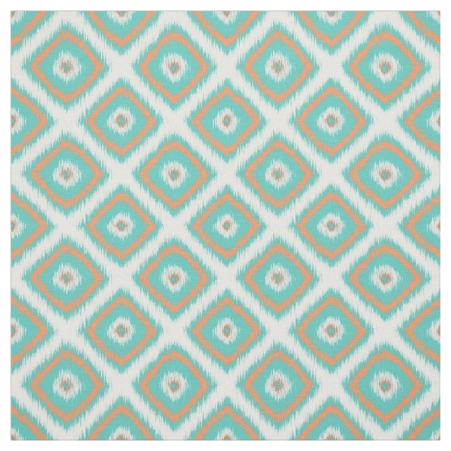 Tissu Turquoise Orange Diamond Carrés Ikat Motif (Échantillon)