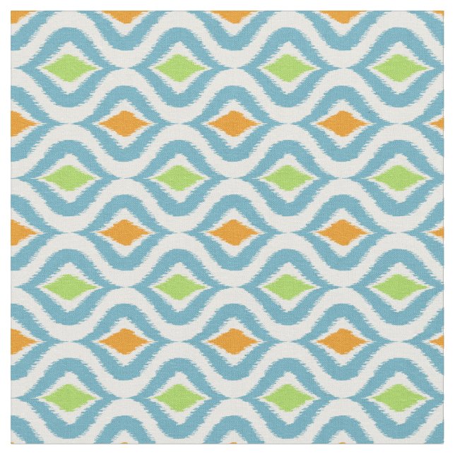 Tissu Turquoise Orange Green Retro Chic Ikat abandonne l (Fermer)