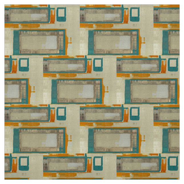 Tissu Turquoise Orange Motif Moderne du Milieu du  (Échantillon)