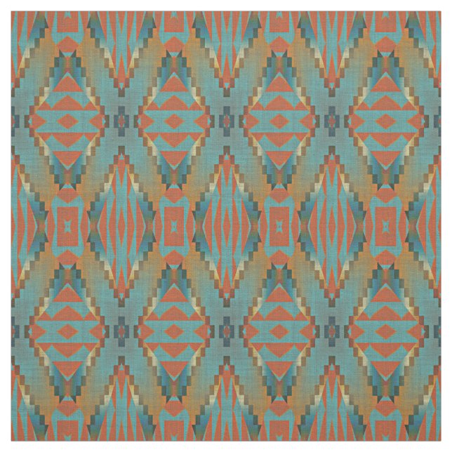 Tissu Turquoise orange vert Turquoise Brown aspect ethni (Échantillon)