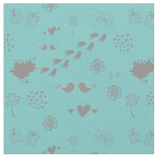 Tissu Turquoise rétro et motif coloré d'oiseaux, point