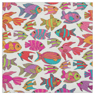 Tissu Turquoise rose poisson tropical sur Motif blanc