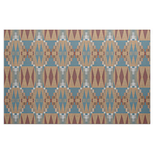 Tissu Turquoise rouge foncé Tan Brown de mosaïque ethniq