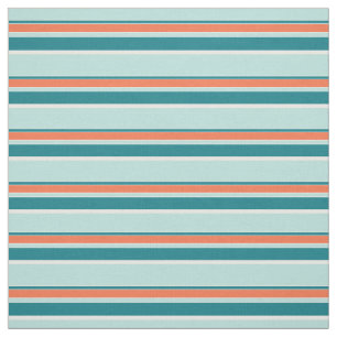 Tissu Turquoise Seafoam Green Orange White Stripes Motif
