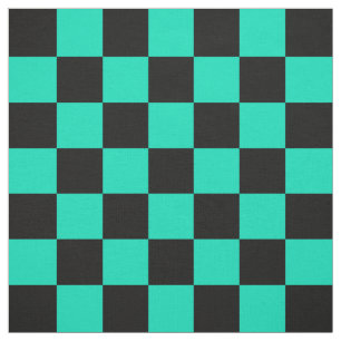 Tissu Turquoise Turquoise Black Checker Motif Textile
