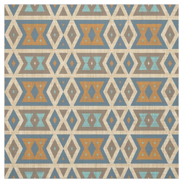 Tissu Turquoise Turquoise Bleu Orange Aztèque Motif mosa (Échantillon)