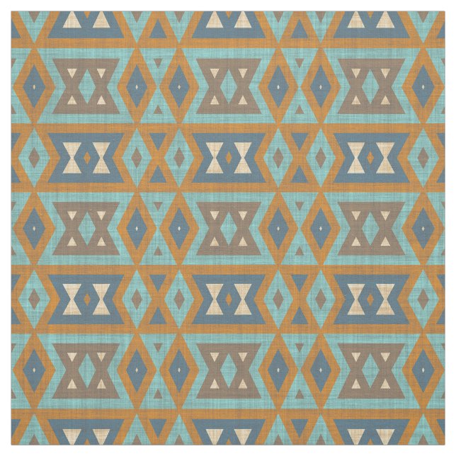 Tissu Turquoise Turquoise Orange Brown Eclectique Ethniq (Échantillon)