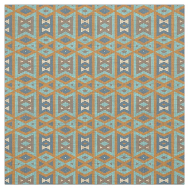 Tissu Turquoise Turquoise Orange Brown Eclectique Ethniq (Échantillon)
