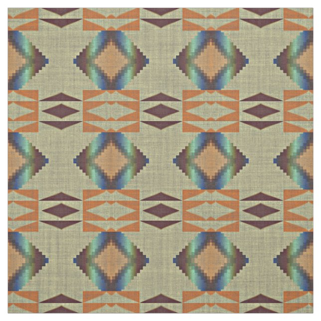 Tissu Turquoise Turquoise Orange Native Tribal Mosaic Mo (Échantillon)