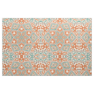 Tissu Turquoise Turquoise Orange Retro Nouveau Déco Moti