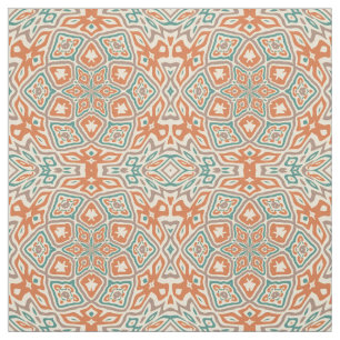 Tissu Turquoise Turquoise Orange Retro Nouveau Déco Moti