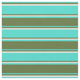 Tissu Turquoise, Vert olive foncé et Grandes Tons Beiges