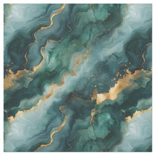 Tissu Turquoise / Vert / Or Marbre