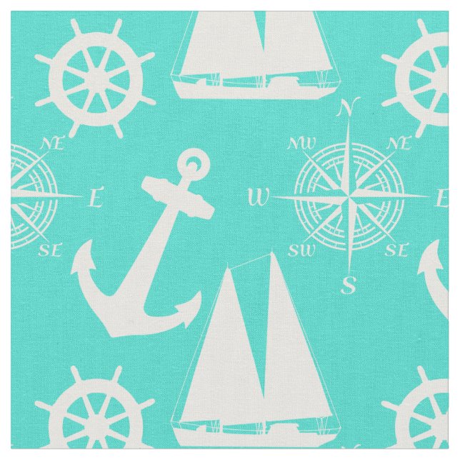 Tissu Turquoise White Nautical Coastal Boating (Fermer)