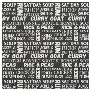 Tissu Typographie alimentaire jamaïcaine Motif noir et b