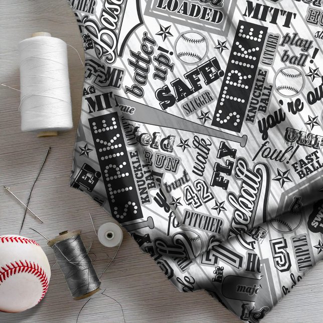 Tissu Typographie de baseball Black White Stripes ID770 (Créateur téléchargé)