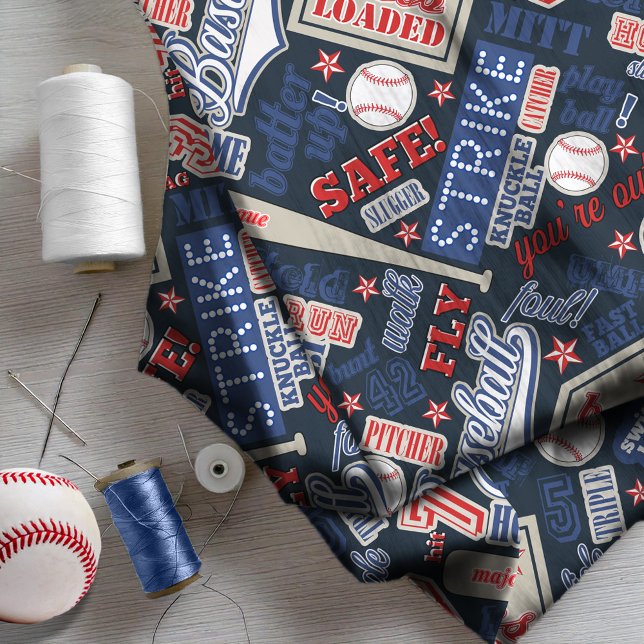 Tissu Typographie de baseball Rouge Blanc Bleu ID770 (Créateur téléchargé)