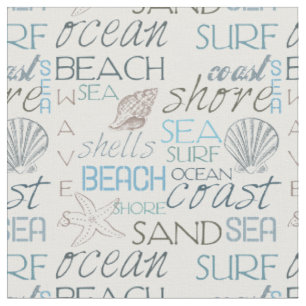 Tissu Typographie et coquilles de plage de mer et de Sur