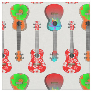 Tissu Ukuleles hawaïens sur l'Hibiscus floral