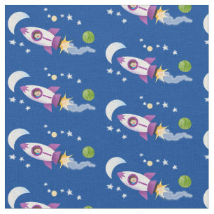 Tissu Un adorable vaisseau-fusée dans l'espace dessin an