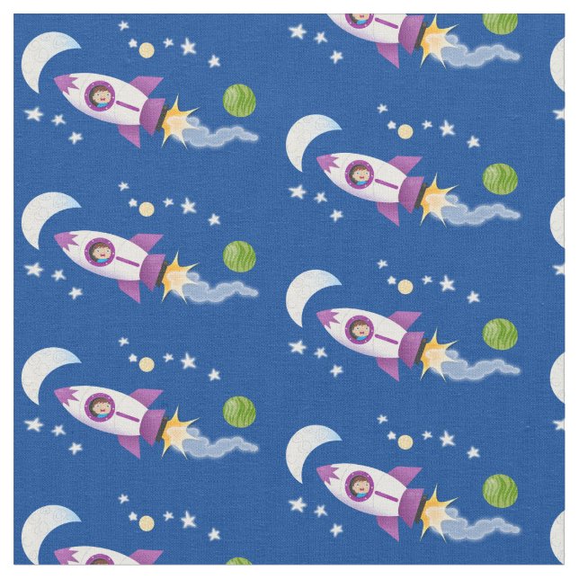 Tissu Un adorable vaisseau-fusée dans l'espace dessin an (Fermer)