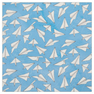 Tissu Un avion en papier amusant sur un Motif bleu
