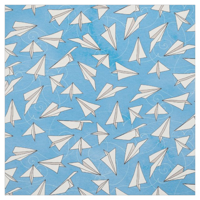 Tissu Un avion en papier amusant sur un Motif bleu (Échantillon)