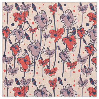 Tissu Un champ de pavots cosmiques modernes au milieu de