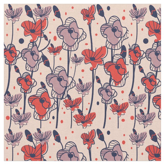 Tissu Un champ de pavots cosmiques modernes au milieu de (Fermer)