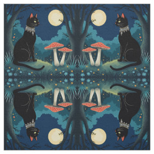 Tissu Un chat noir familier et champignons Halloween 1