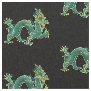 Tissu Un dragon vert avec l'équilibre d'or