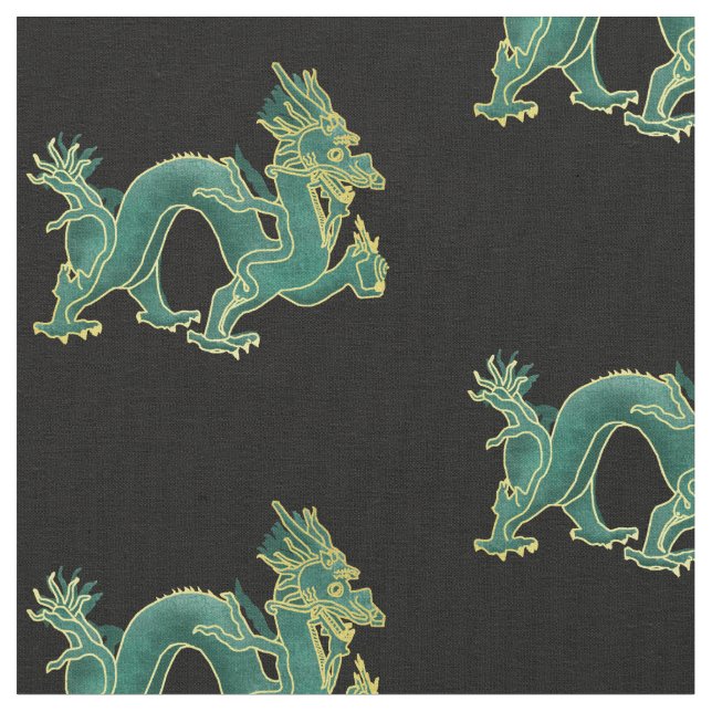 Tissu Un dragon vert avec l'équilibre d'or (Fermer)