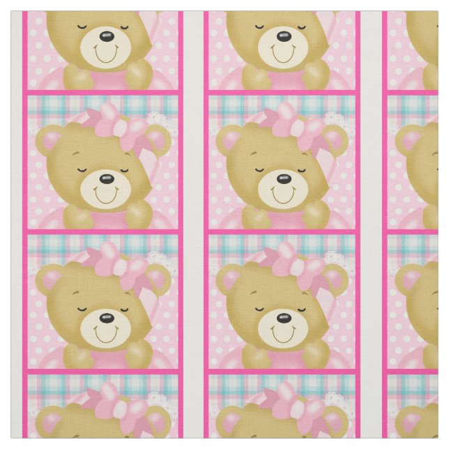 Tissu Un mignon ours vêtu de rose (Échantillon)