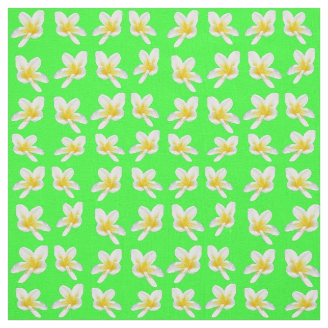 Tissu "Une danse de Frangipanis jaune sur vert" (Échantillon)