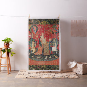Tissu UNICORN ET DAME JOUER ORGAN Red Green Floral