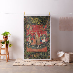 Tissu UNICORN ET DAME JOUER ORGAN Red Green Floral