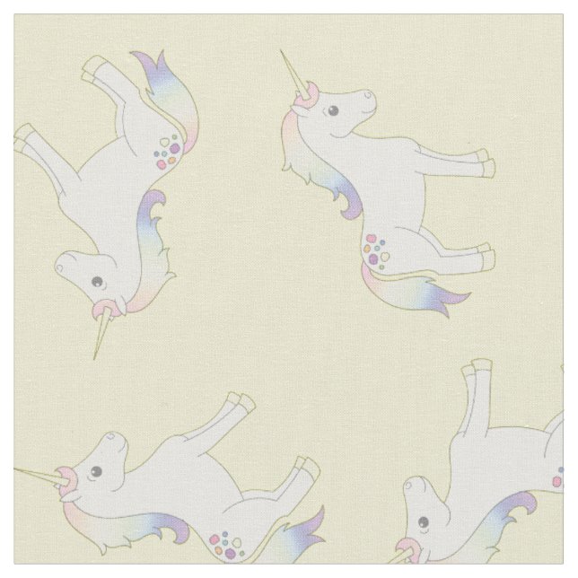 Tissu Unicorn Pastel Arc-en-ciel jaune (Fermer)