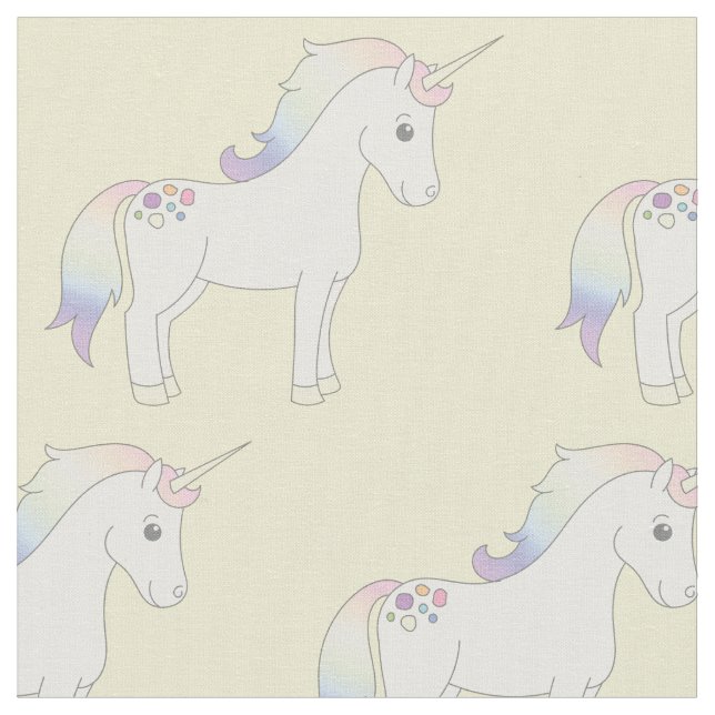 Tissu Unicorn Pastel Arc-en-ciel jaune (Fermer)