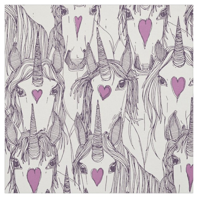 Tissu unicorne amour indigo perle pourpre (Échantillon)